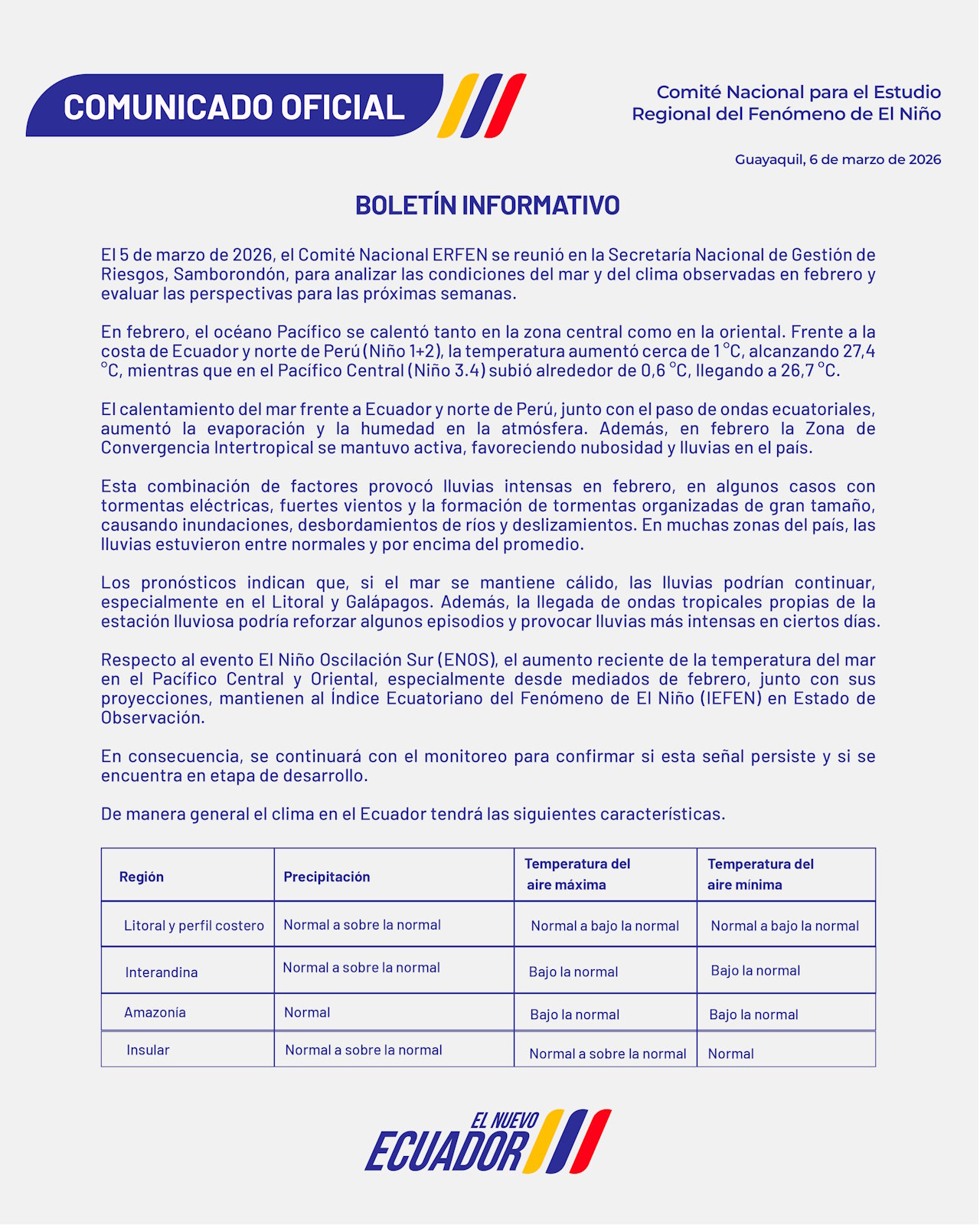 Boletín informativo ERFEN - 5 de marzo de 2026