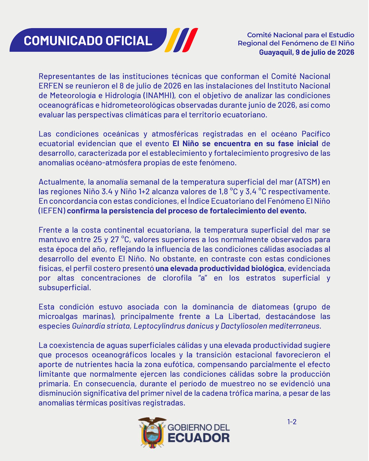 Boletín informativo ERFEN - 8 de julio de 2026